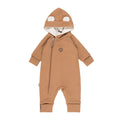 Bear-Ear Cotton-Lined Merino Wool Baby Overall – Brown