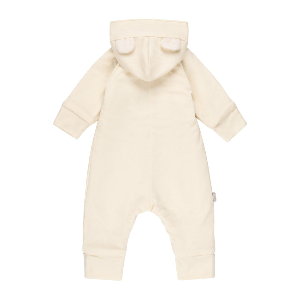 Bear-Ear Cotton-Lined Merino Wool Baby Overall – White