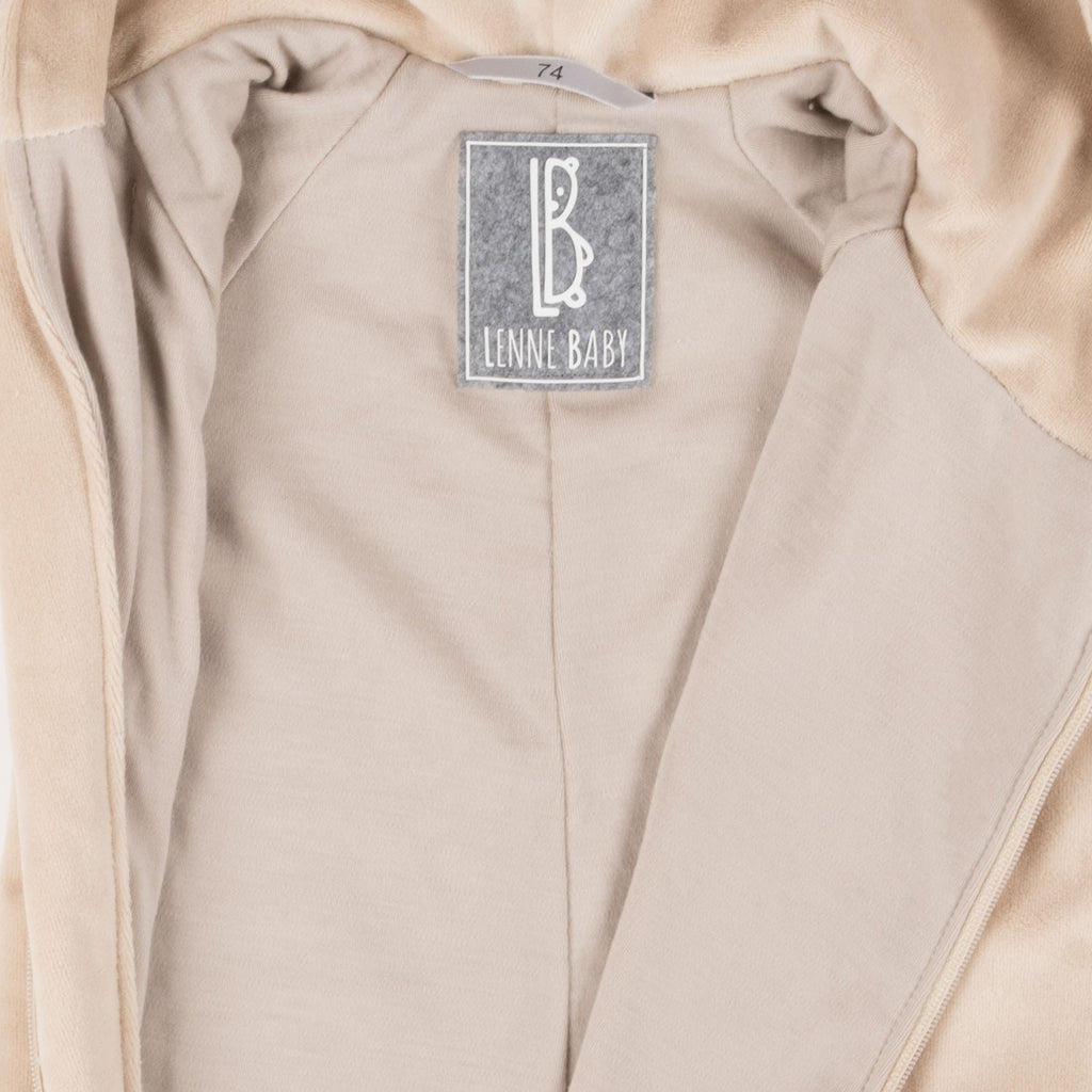 Velour Baby Jumpsuit, Merino-Lined – Beige – view 2