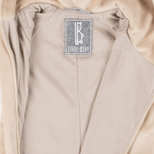 Velour Baby Jumpsuit, Merino-Lined – Beige – view 2