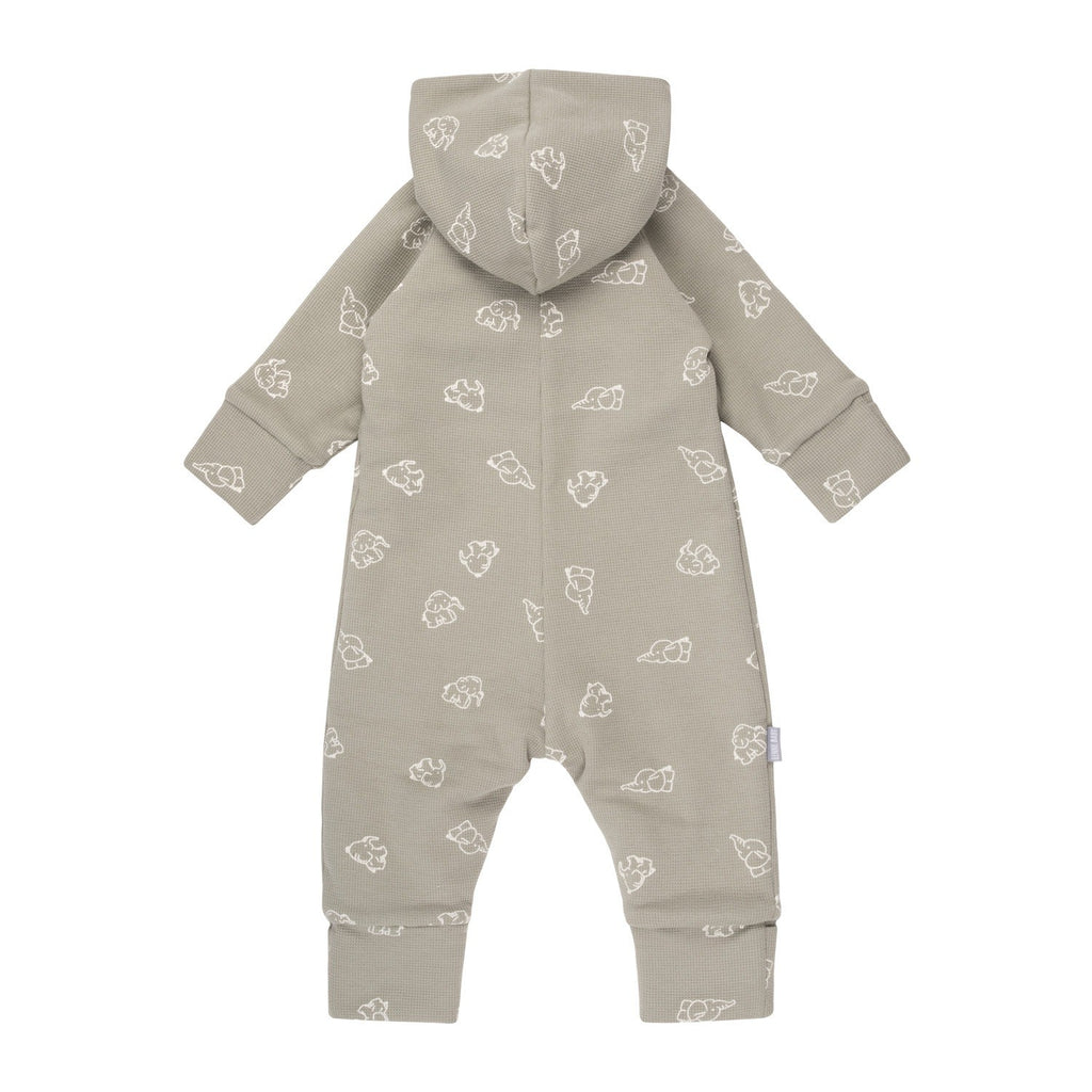 Hooded Cotton Fleece Baby Romper – Khaki Elephants – view 3