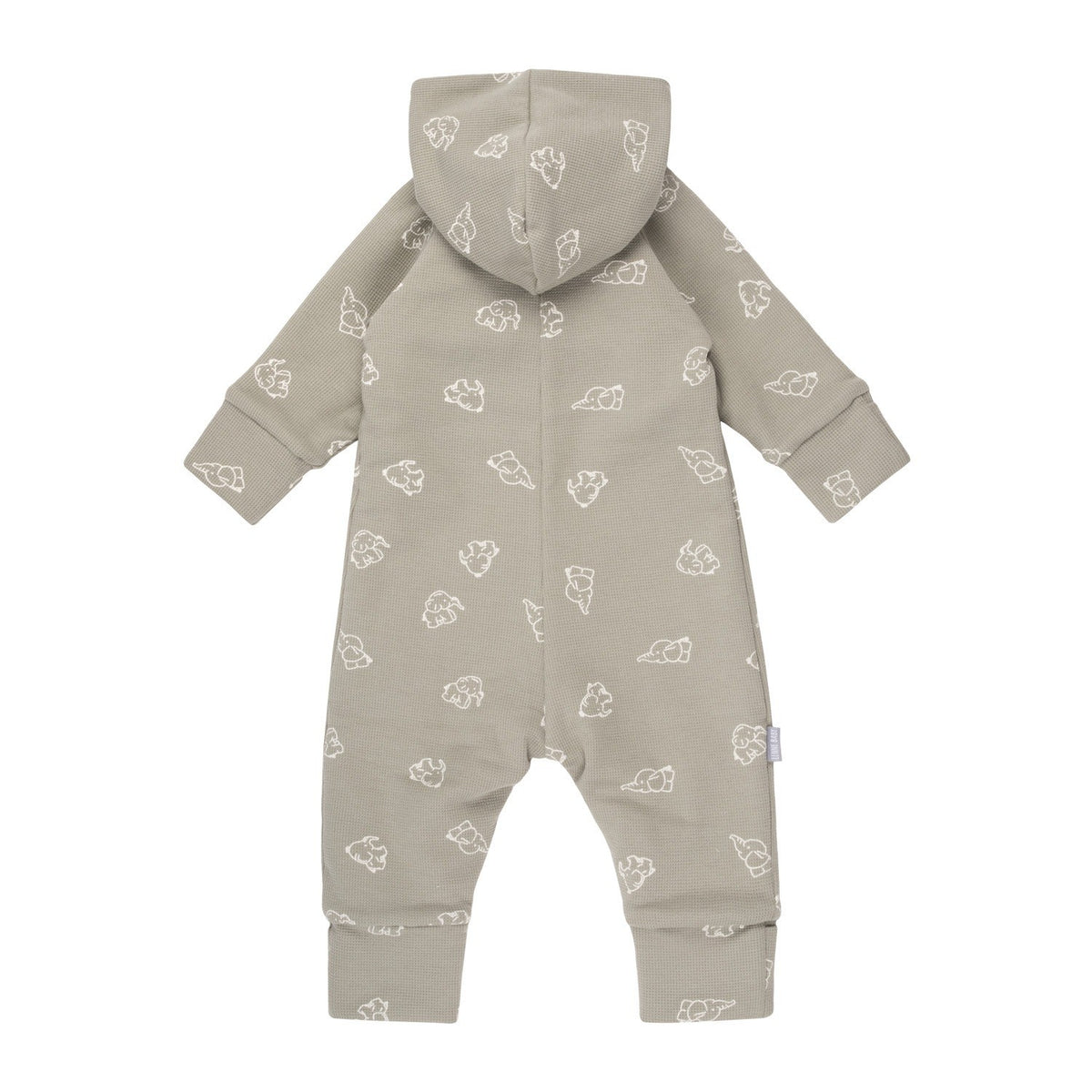 Hooded Cotton Fleece Baby Romper – Khaki Elephants – view 3