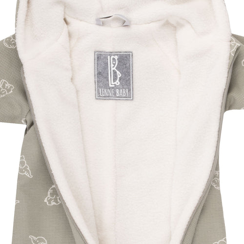 Hooded Cotton Fleece Baby Romper – Khaki Elephants – view 2