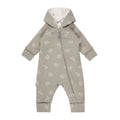 Hooded Cotton Fleece Baby Romper – Khaki Elephants by Lenne