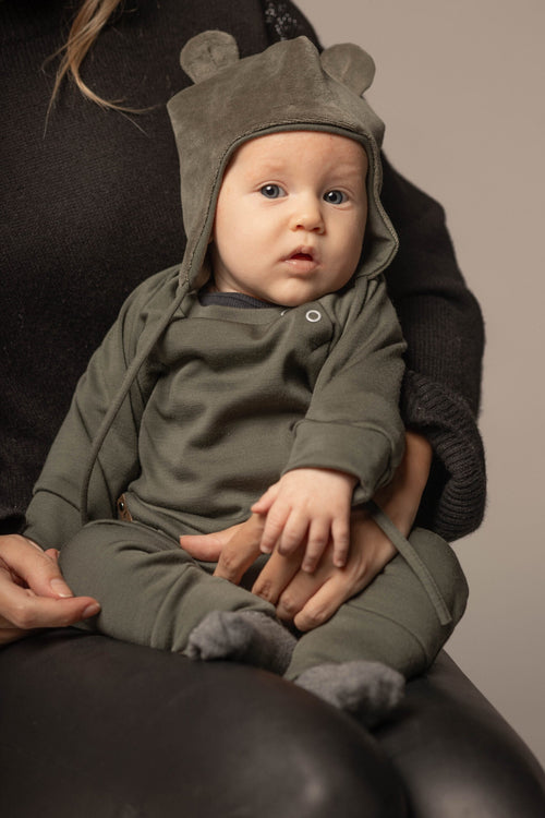 Velvet Baby Hat with Merino Lining – Khaki Green – view 2