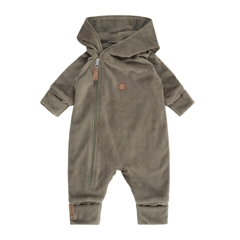 Velour Baby Jumpsuit, Merino-Lined – Khaki by Lenne