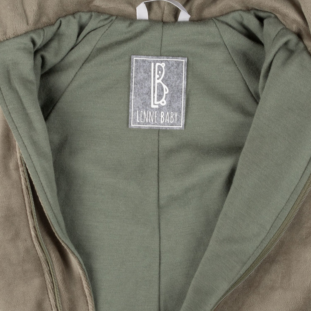 Velour Baby Jumpsuit, Merino-Lined – Khaki – view 2