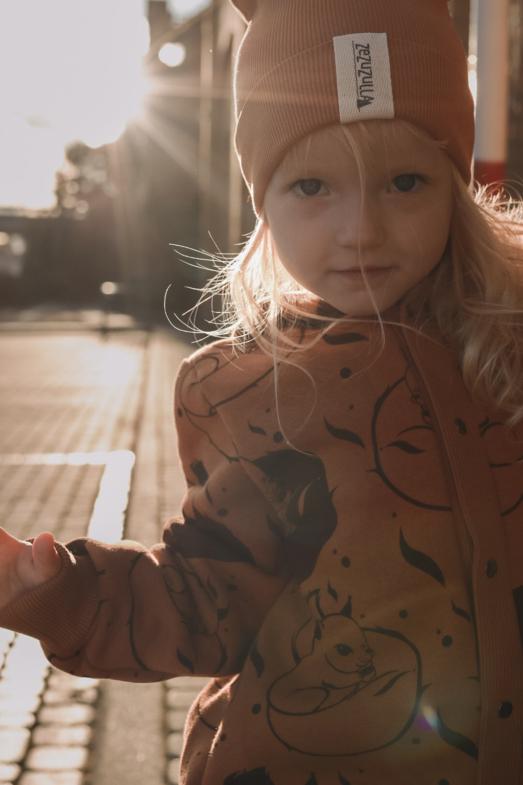 Eared Baby Jumpsuit – Cinnamon with Squirrels – view 5