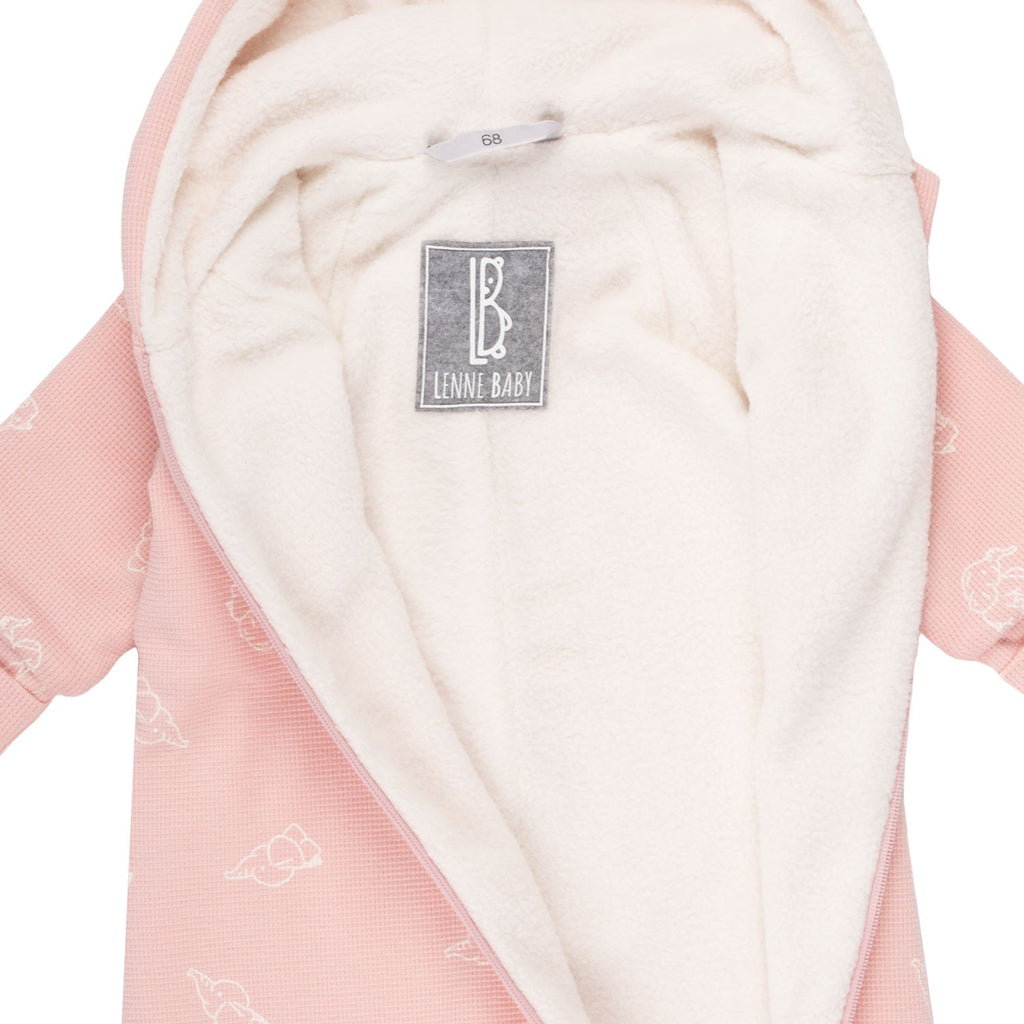 Hooded Cotton Fleece Baby Romper – Pink Elephants – view 2
