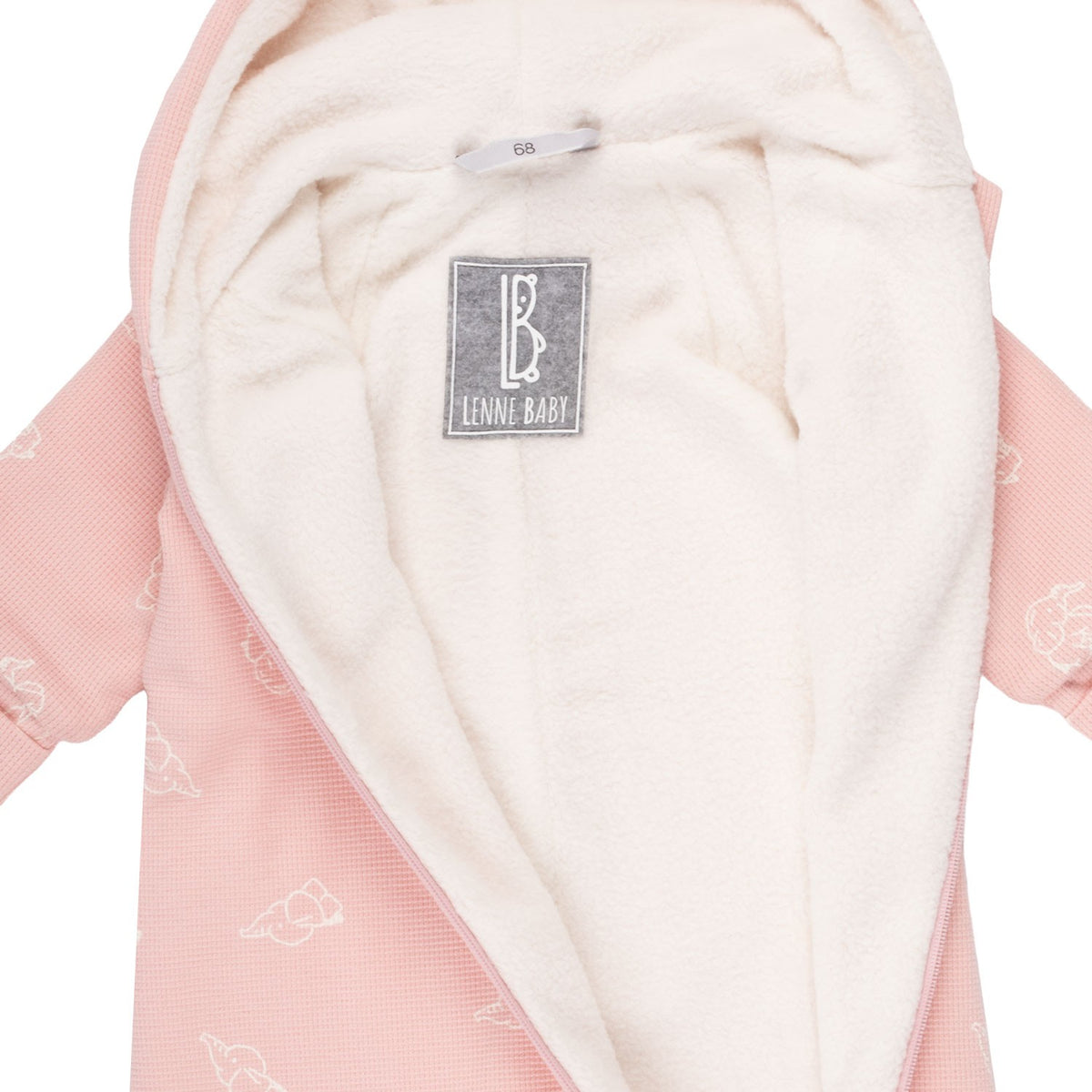 Hooded Cotton Fleece Baby Romper – Pink Elephants – view 2