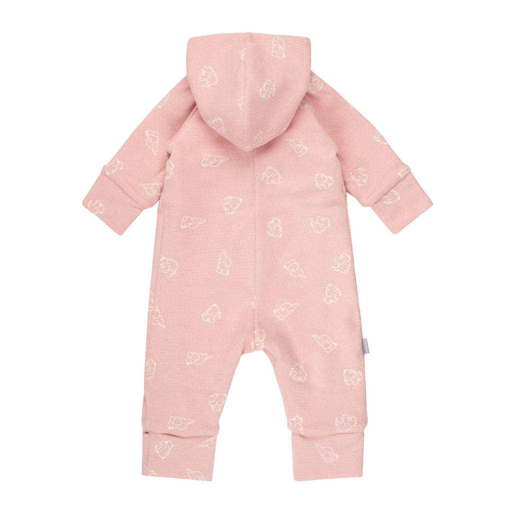 Hooded Cotton Fleece Baby Romper – Pink Elephants – view 3