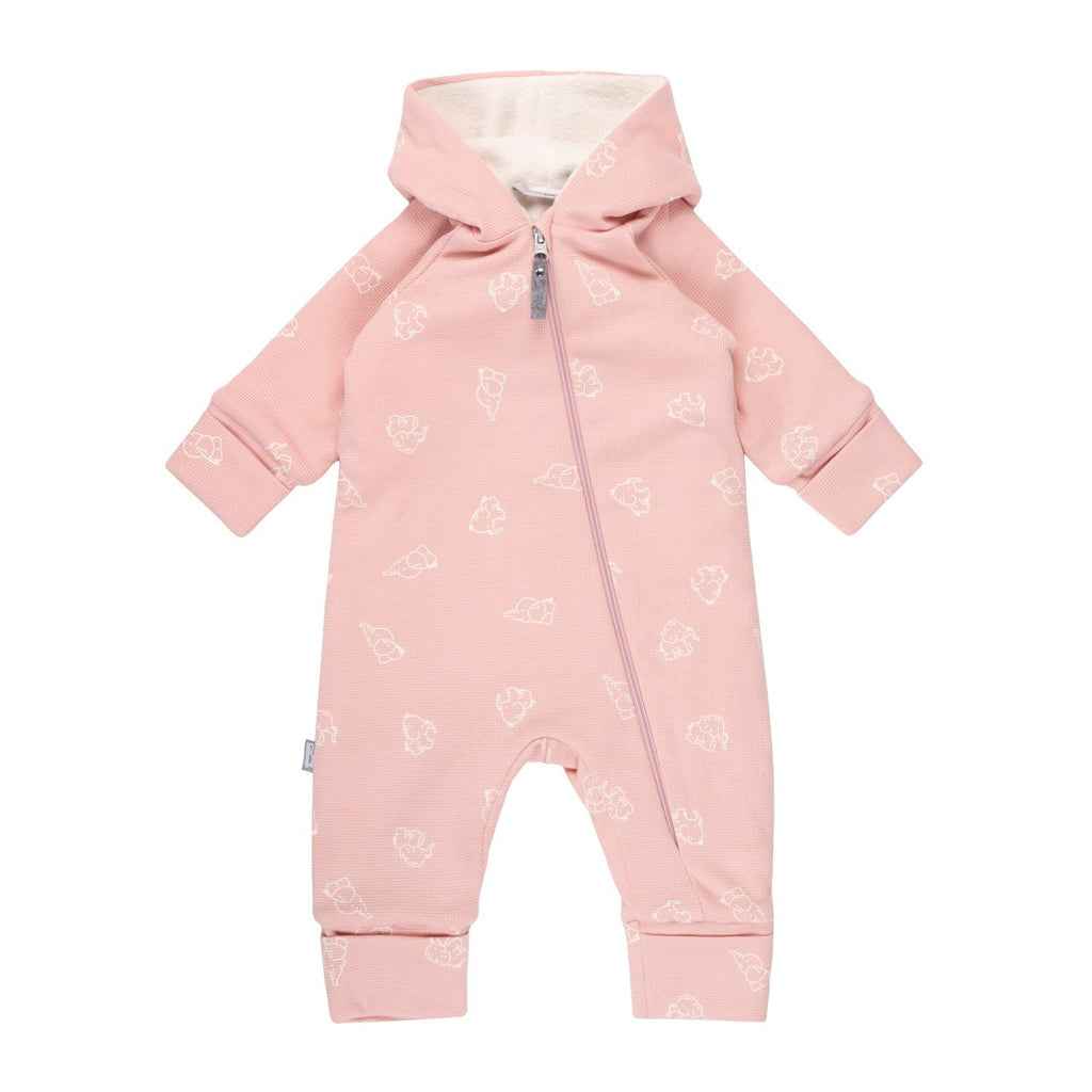 Hooded Cotton Fleece Baby Romper – Pink Elephants by Lenne