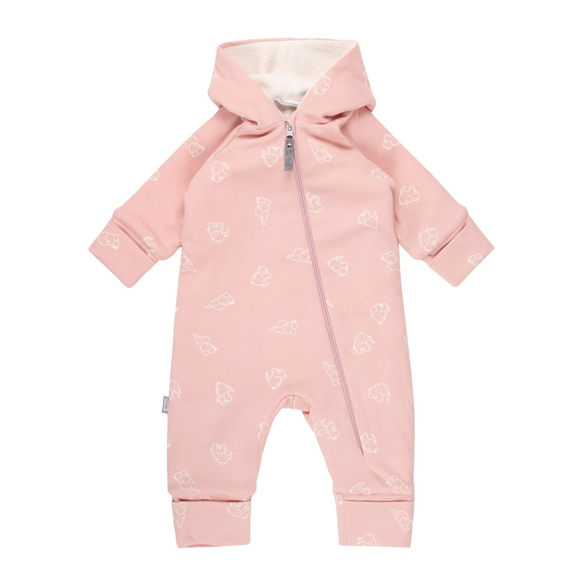 Hooded Cotton Fleece Baby Romper – Pink Elephants by Lenne