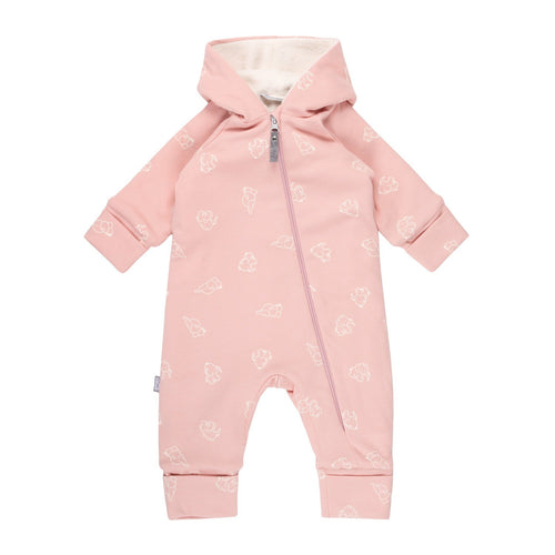 Hooded Cotton Fleece Baby Romper – Pink Elephants by Lenne