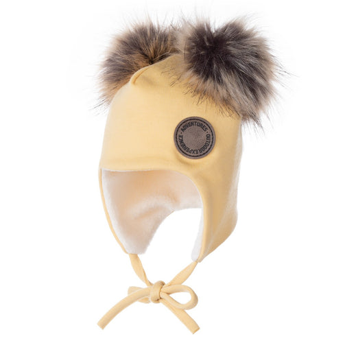 Merino Winter Baby Hat with Pompoms – Yellow by Lenne