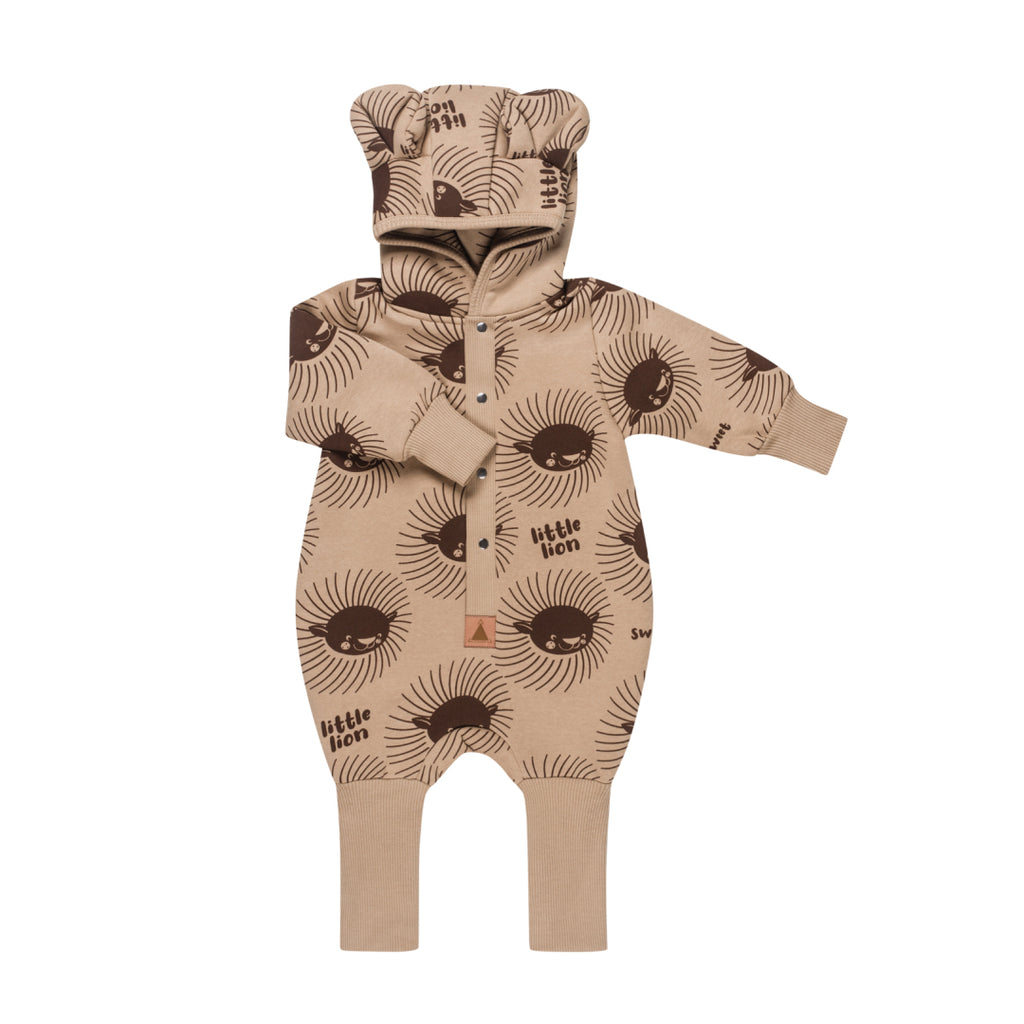 Eared Baby Jumpsuit – Lion on Cacao by Zezuzulla