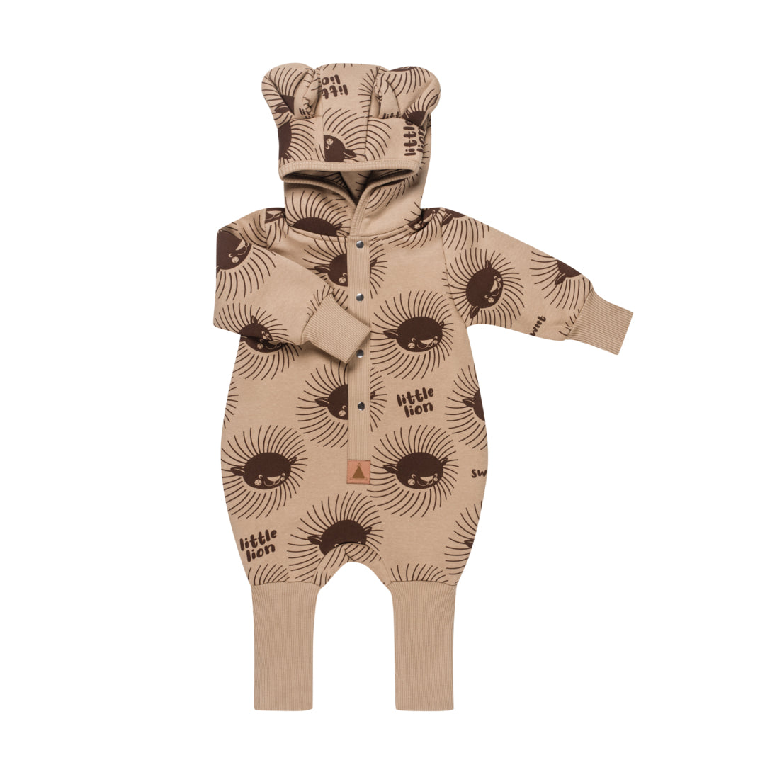 Eared Baby Jumpsuit – Lion on Cacao by Zezuzulla